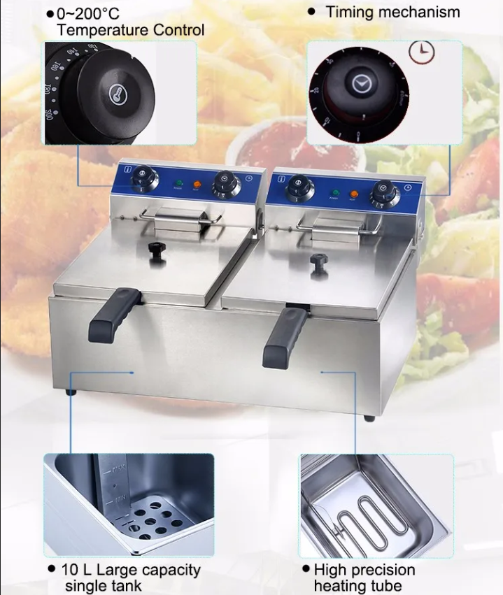 2 Tank Fryers Double Tanks Fryer Table Top Fryers 6+6L