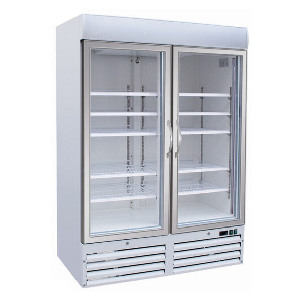 Double Door Upright Freezer On Wheels Commercial Glass Door Freezer