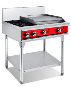 Gas range with burners and griddle